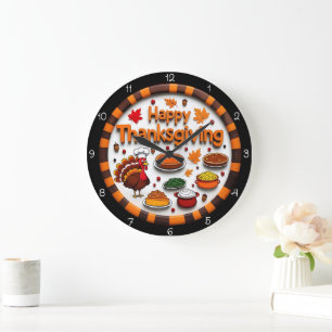 Grande Horloge Ronde Dinde de fête de Thanksgiving heureux