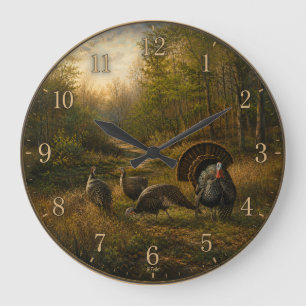 Grande Horloge Ronde Dindons sauvages dans la forêt automnale