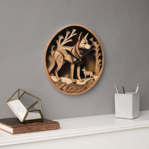 Grande Horloge Ronde Dingo Wood Carving, Australie,