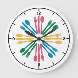 Grande Horloge Ronde Dinner Time Colorful Kitchen Wall Clock