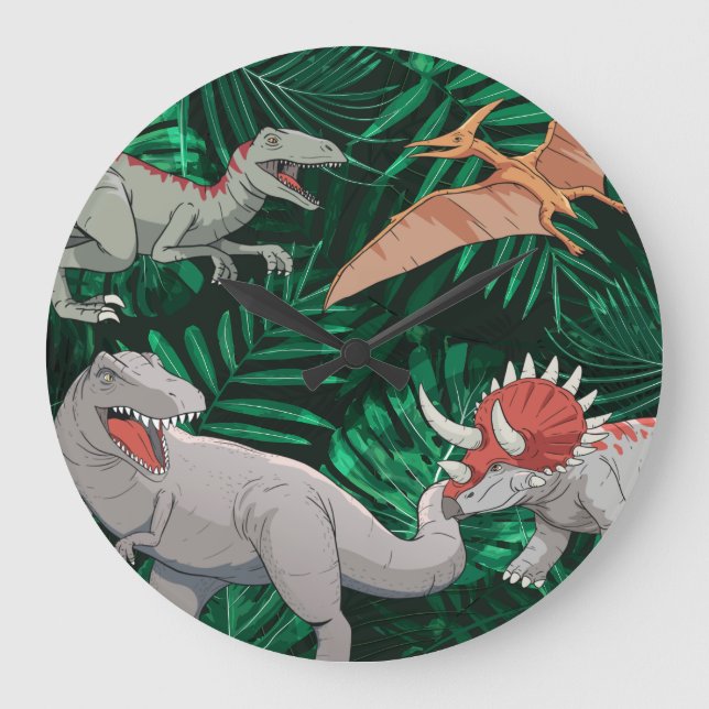 Grande Horloge Ronde Dinosaur Enfants Dino Jurassic Trex Boy Chambre (Recto)