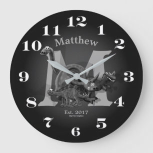 Grande Horloge Ronde Dinosaur initiale et date