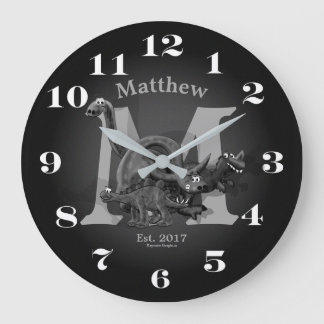 Grande Horloge Ronde Dinosaur initiale et date