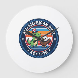 Grande Horloge Ronde Dinosaur Kawaii Patriotique Tout Américain DINO ES