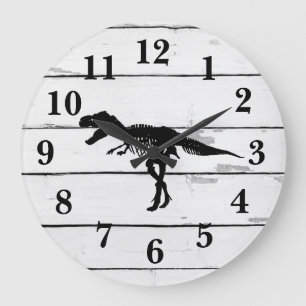 Grande Horloge Ronde Dinosaur Trex Decor Rustic Shiplap Large Clock