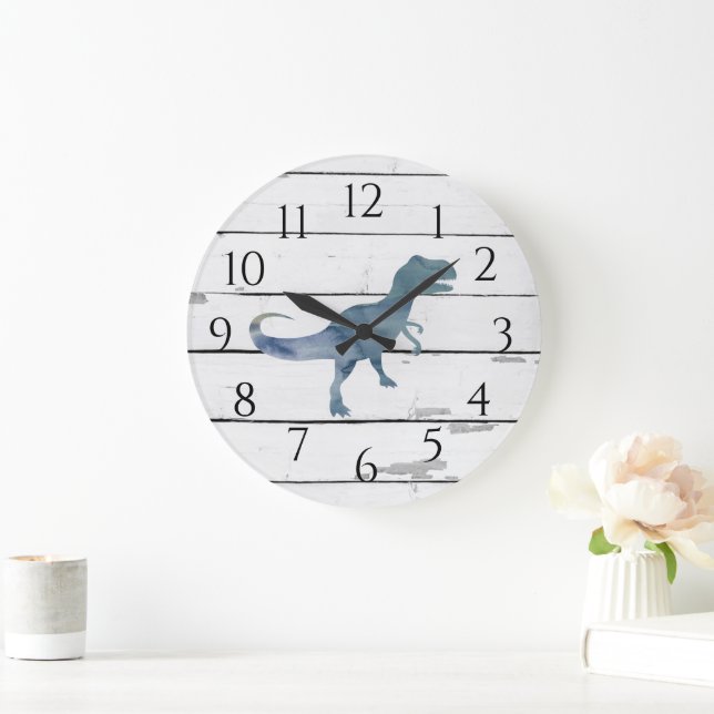 Grande Horloge Ronde Dinosaure Trex Decor Rustic Shiplap (Maison)