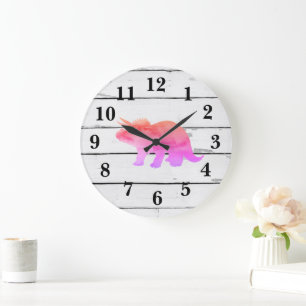 Grande Horloge Ronde Dinosaure Tricératops Decor Rustic Shiplap