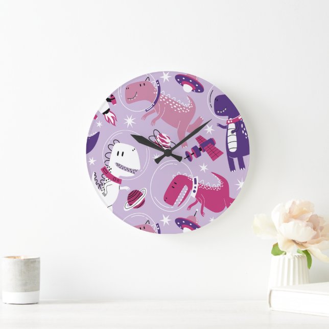 Grande Horloge Ronde Dinosaures de l'espace, Dinosaures mignons, Étoile (Maison)