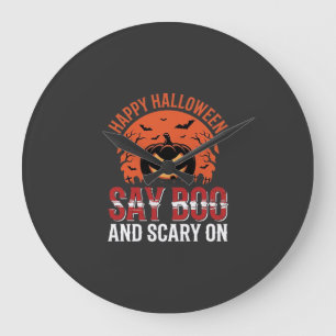 Grande Horloge Ronde Disons Boo Citrouille de Halloween Design_1