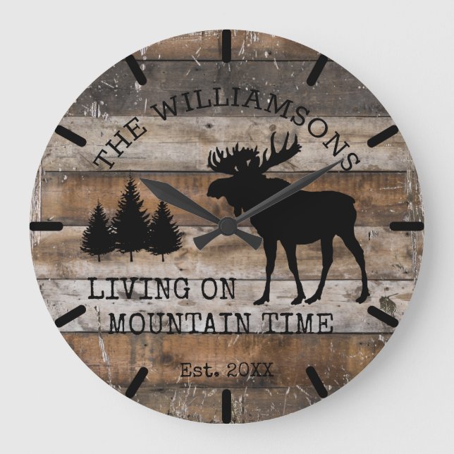 Grande Horloge Ronde Distressed Rustic Wood Living on Mountain Time (Recto)