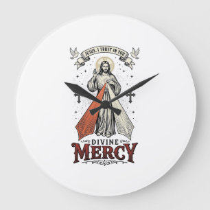 Grande Horloge Ronde Divine Mercy Jésus Je me confie en Toi Vintage T-S