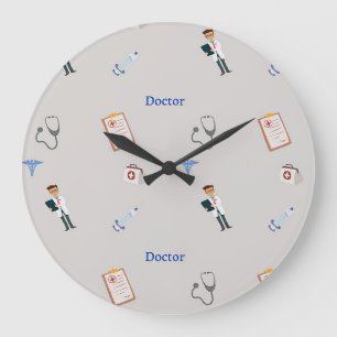 Grande Horloge Ronde Docteur motif de travail sur gris