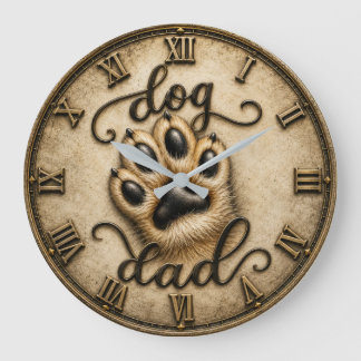 Grande Horloge Ronde Dog Dad Rustic Paw Print