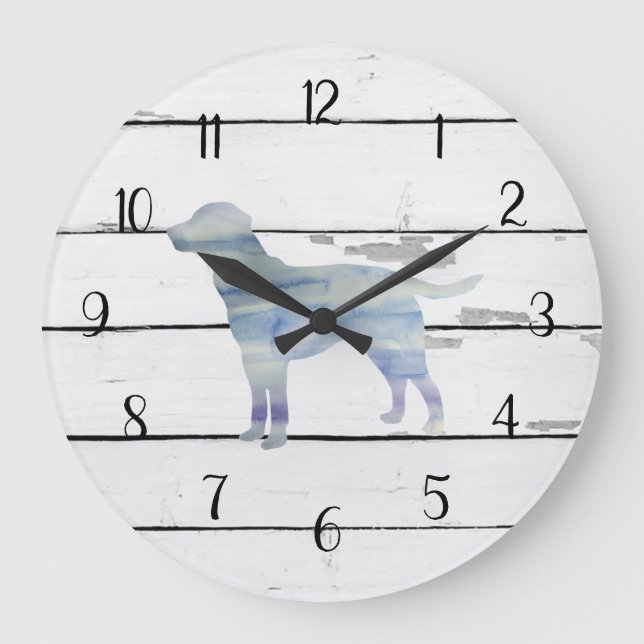 Grande Horloge Ronde Dog Labrador Rustic Shiplap (Recto)