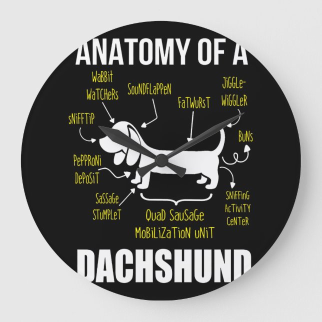 Grande Horloge Ronde Don de chien | Anatomie De Dachshund (Recto)