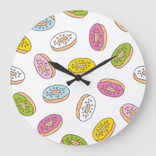 Grande Horloge Ronde Doodle beiguts motif, design sans soudure.