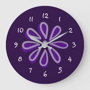 Grande Horloge Ronde Doodle de fleur violette chic