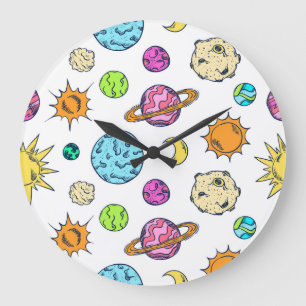 Grande Horloge Ronde Doodles spatiaux Arrière - plan cosmique