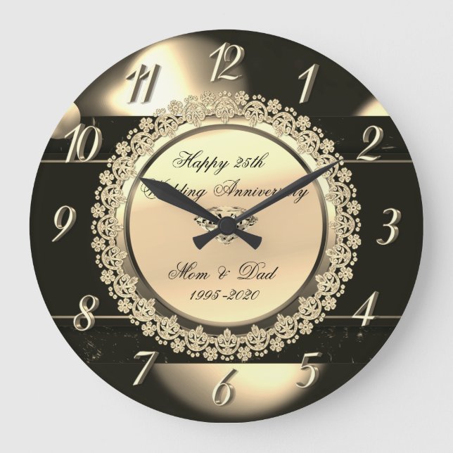 Grande Horloge Ronde Dots de fleurs Diamond 25e anniversaire Mariage (Recto)