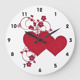Grande Horloge Ronde Double Red Hearts & Parties scintillant Design Sai