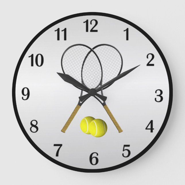 Grande Horloge Ronde Double Tennis Chiffres Noir Argent Rouond encadré (Recto)
