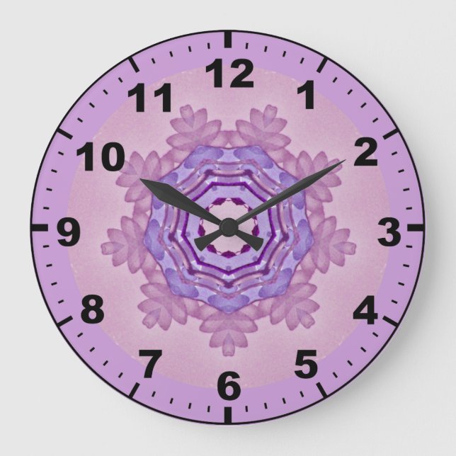 Grande Horloge Ronde ~ Douce violet bonsai Motif Fractal ~ (Recto)