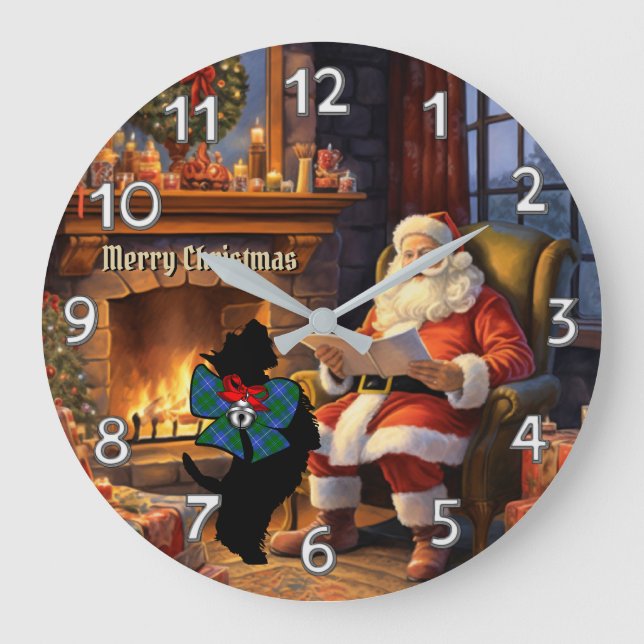 Grande Horloge Ronde Douglas Scottie Dog & Père Noël - Noël personnalis (Recto)