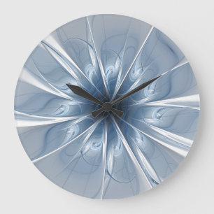 Grande Horloge Ronde Doux et tendreté bleu fleur imaginaire fractal cu