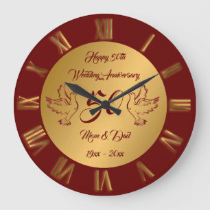 Grande Horloge Ronde Dove Personnaliser Happy Gold 50e Anniversaire