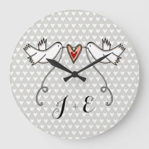 Grande Horloge Ronde Doves blanches personnalisées Mariage Cadeau Acryl