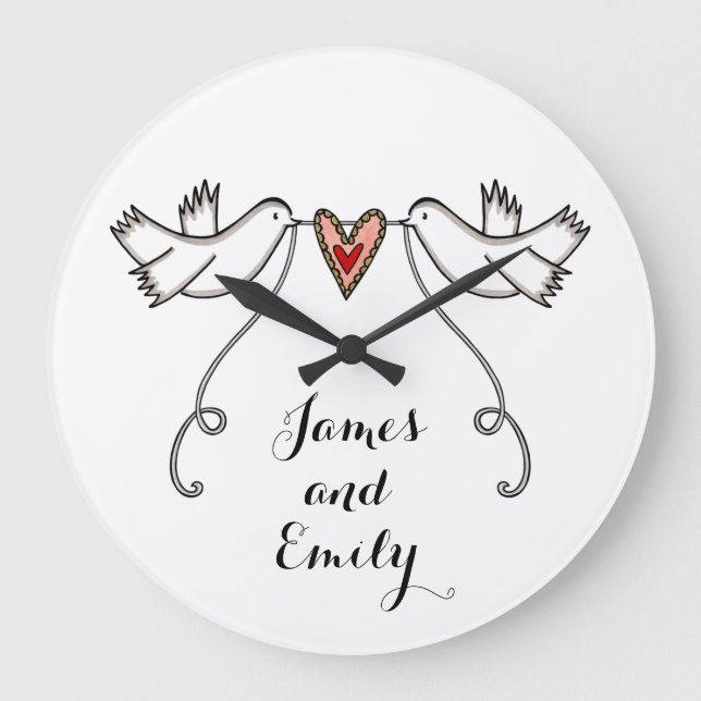 Grande Horloge Ronde Doves blanches personnalisées Mariage Cadeau Acryl (Recto)
