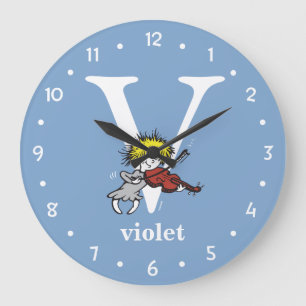 Grande Horloge Ronde Dr Seuss's ABC : Lettre V - White Add Your Name