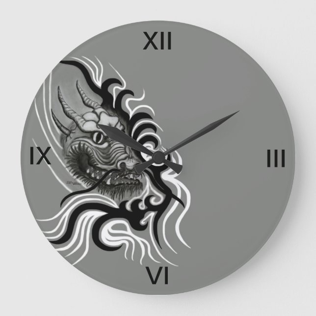 Grande Horloge Ronde Dragon à tatouage (Recto)