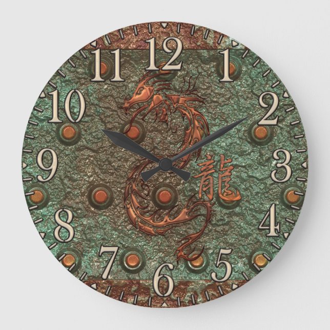 Grande Horloge Ronde Dragon Asiatique Rusty metal Fantasy Art Clock (Recto)