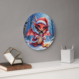 Grande Horloge Ronde dragon de Noël, trop mignon pour être arrêté,