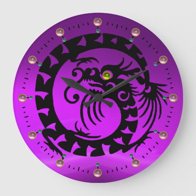 GRANDE HORLOGE RONDE DRAGON DE SERPINS NOIRS AVEC PIERRES ROSES (Recto)