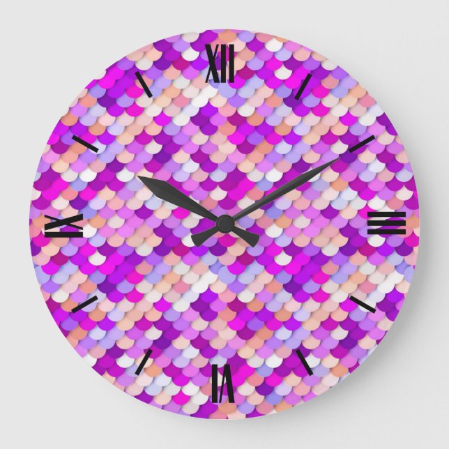 Grande Horloge Ronde "Dragon Scales" - violet. rose chaud et pêche (Recto)