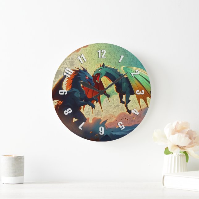 Grande Horloge Ronde Dragon vs Pegasus - Fantasy Art (Maison)