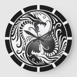 Grande Horloge Ronde Dragons, blanc et noir de Yin Yang