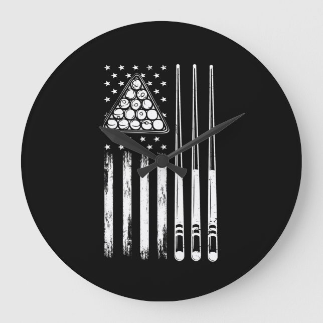 Grande Horloge Ronde Drapeau américain du joueur de pool (Recto)