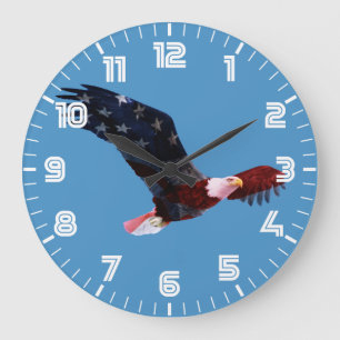 Grande Horloge Ronde Drapeau américain Eagle chauve
