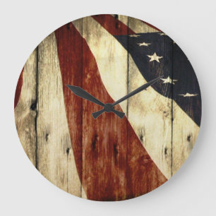 Grande Horloge Ronde Drapeau américain en bois de grange americana