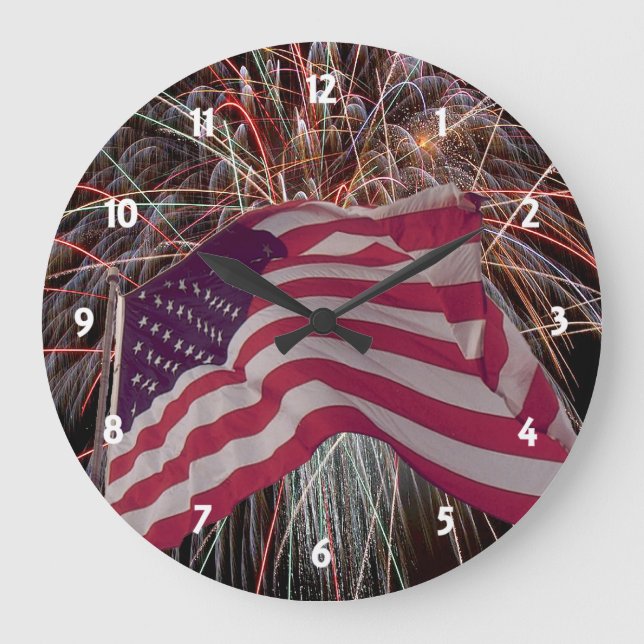 Grande Horloge Ronde Drapeau américain et feux d'artifice (Recto)