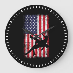 Grande Horloge Ronde Drapeau américain lutte contre le drapeau américai