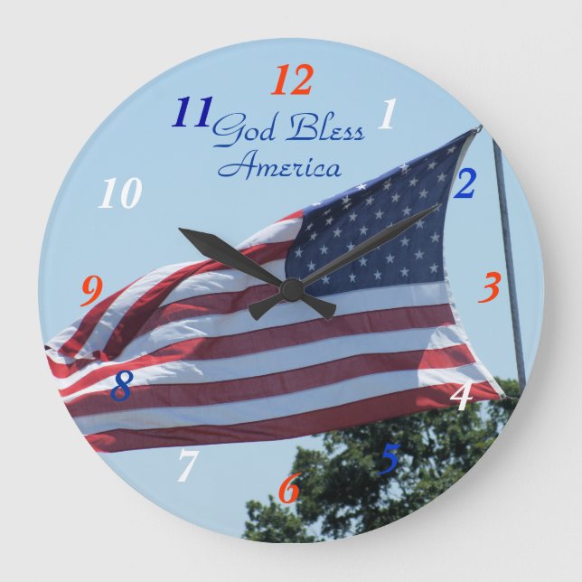 Grande Horloge Ronde Drapeau américain ondulant dans la personnaliser (Recto)