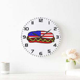 Grande Horloge Ronde Drapeau américain patriotique Hot Dog