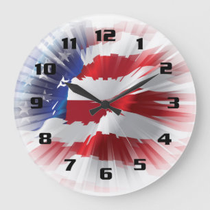 Grande Horloge Ronde Drapeau Américain Patriotique Rayons De Lumière