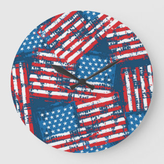 Grande Horloge Ronde Drapeau américain peint Motif