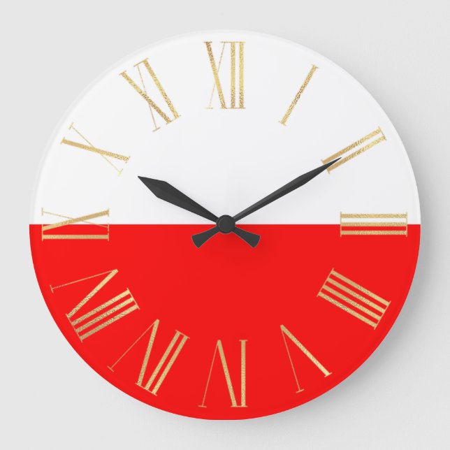 Grande Horloge Ronde Drapeau blanc et rouge polonais avec or (Recto)