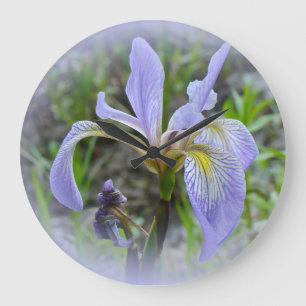 Grande Horloge Ronde Drapeau bleu - Iris sauvage